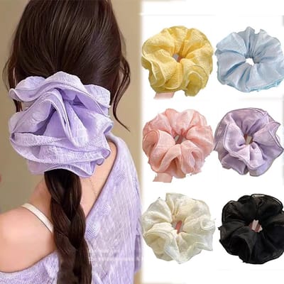 Scrunchies haarelastiek met grote bloem voor dames, elastieken, zachte elastische paardenstaarthouder voor vrouwen en meisjes, haaraccessoires (stijl I, 1 stuk (6 stuks)