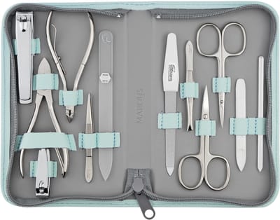 marQus Solingen Manicure & Pedicure Set | Manicureset 12-delig in Echt Leer Etui | Compleet Pedicureset voor Hand- en Voetverzorging | Pedicure Set Made in Duitsland | Pedicuresets Nagelriem Knipper, Schaar, Pincetten, Nagelvijl, Nageltang, Huidtang