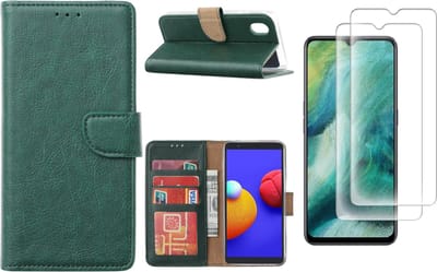 Hoesje Geschikt Voor Samsung Galaxy A01 Core Hoesje met Pasjeshouder booktype case / wallet cover Groen 2 pack Screenprotector / tempered glass