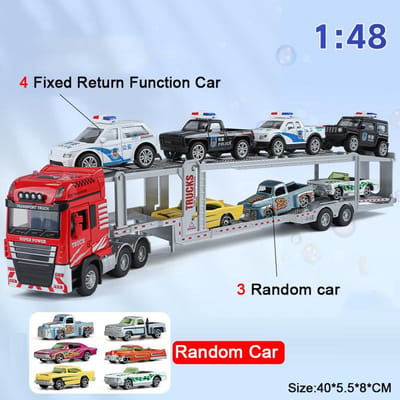 1:48 Véhicule de Transport Remorque à Double Étage Modèles de Voitures Jouet Alliage Moulé sous Pression 2 Portes Ouvertes Modèle de Porte-Voitures Miniature Cadeaux pour Enfants