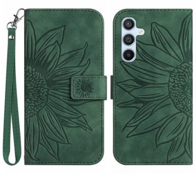 Coverup Hoesje - Geschikt voor Samsung Galaxy A56 Hoesje - Coverup Zonnebloem Book Case met Koord - Groen