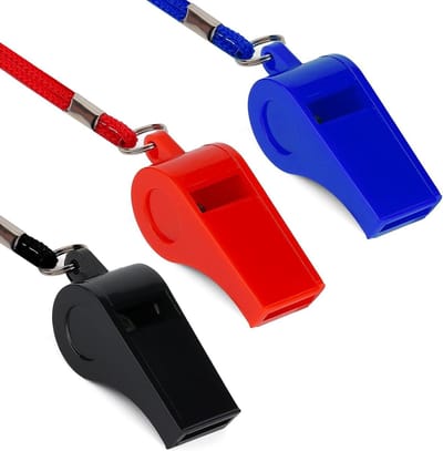 3 Delige Fluitjes met Koord voor Sport en Training - Luid Geluid - Overleving Noodgeval - Scheidsrechters en Honden Training - Rood, Blauw, Zwart