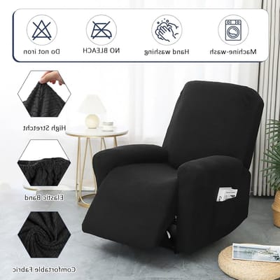 Stretch Stoelhoes Set van 4, Inclusieve Hoes voor Relaxstoelen, Zwarte Gestreepte Jacquard Bescherming voor Meubels en Interieur
