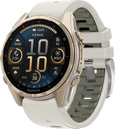Stravo Dubbelkleurige Siliconen bandje in Fenix 8 Stijl - Zilver-Zandgrijs - voor Garmin Fenix 5s - Plus & Sapphire - Fenix 6s - Pro & Sapphire - Garmin Fenix 7s / Fenix 8 - 43mm Quickfit 20mm band voor Garmin smartwatches - Horlogebandje