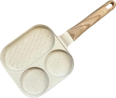 Ontbijtkoekenpan - Koekenpan met vakken - Ontbijt Bereiden - Drie Kookzones - 363 cm - Crèmekleurig