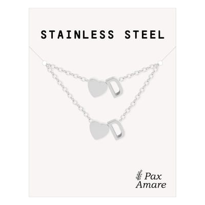 Initiaal Ketting & Armband set met Letter D Zilverkleurig - Stainless Steel - Met letter & Hartje! - Naam Ketting Cadeau - Sieraden Set op Kaartje - Pax Amare