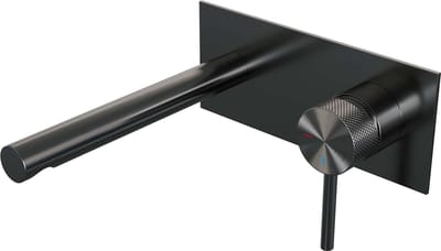 Brauer Gunmetal Carving inbouw wastafelmengkraan met rechte uitloop en afdekplaat model A1 gunmetal geborsteld PVD