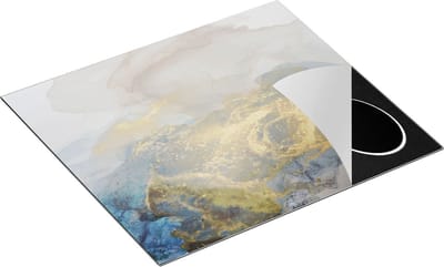 Chefcare Inductie Beschermer Abstracte Kunst van Grijze Gouden Marmer - 60x50 cm - Afdekplaat Inductie - Kookplaat Beschermer - Inductie Mat