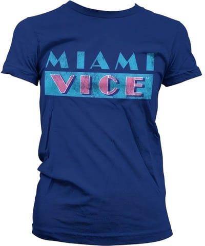 Miami Vice Distressed T-shirt met logo voor dames, meisjesachtig, marineblauw