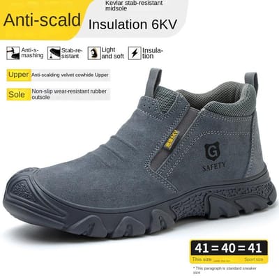 Chaussures d'assurance-travail pour hommes, chaussures de soudeur résistantes à l'usure, à semelle souple en acier et plastique Baotou, anti-écrasement et anti-perçage 46 gray