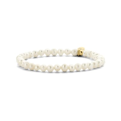 CO88 Colection 8CB-91075 Stalen Armband met Parels - Dames - Goudkleurig - 4-5 mm -Parel - 17 cm -