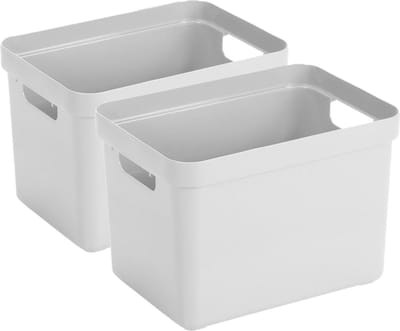 Sunware Opbergbox Sigma - 2x - kunststof - wit - 18 liter - Opbergbakken/opbergers - 35 x 25 x 25 cm