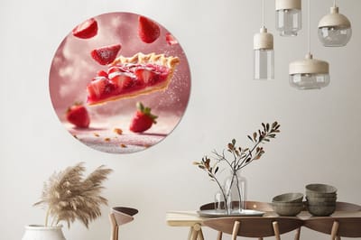 WallCircle - Wandcirkel - Muurcirkel - Aardbei - Taart- Eten - Roze - Aluminium - Dibond - 140x140 cm - Binnen en Buiten