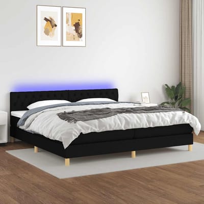 vidaXL - Boxspring - met - matras - en - LED - stof - zwart - 200x200 - cm
