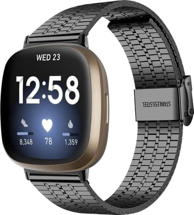Strap-it Luxe RVS horlogeband - stalen bandje geschikt voor Fitbit Versa 3 / Fitbit Sense - zwart