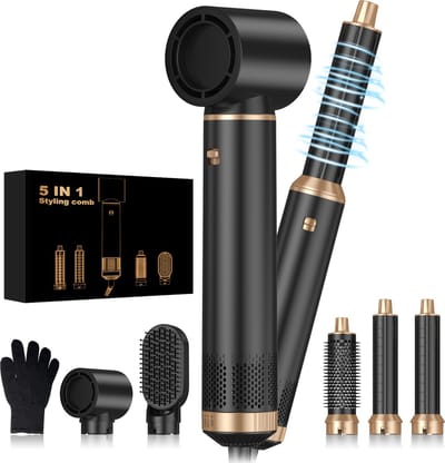 UKLISS 5-in-1 Multistyler – Föhnborstel – Krulborstel – Stijltang – Krultang – Airstyler met 5 Opzetstukken – Föhn met 3 Warmtestanden tot 105°C – Nieuwste 2025 Model – Inclusief Hittebestendige Handschoen