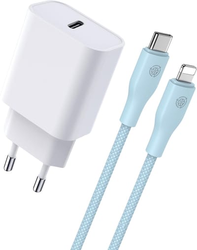 Usb-C Oplader Set geschikt voor iPhone Snellader - 1 Meter - 20w Fast Charge Lader met usb C Kabel - Blauw