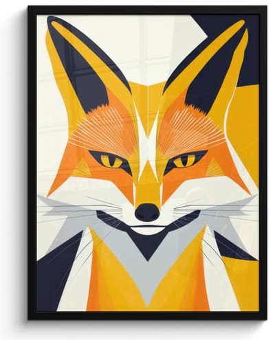 Poster in lijst - Fotolijst 60x80 cm - Posters - Vos - Oranje - Abstract - Driehoeken - Posterlijst zwart - Decoratie - Wanddecoratie woonkamer - Muurdecoratie slaapkamer