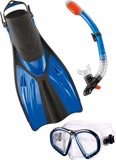 Professionele Duik- en Snorkelset voor Volwassenen - Duikbril, Dry-Top Snorkel en Vinnen (Blauw)