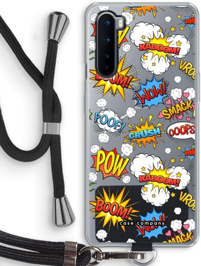 Case Company® - Hoesje met koord geschikt voor OnePlus Nord hoesje met Koord - Pow Smack - Telefoonhoesje met Zwart Koord - Bescherming aan alle Kanten en Over de Schermrand