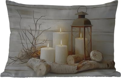 Buitenkussens - Tuin - Stilleven - Wit - Kaarsen - Rustiek - Natuur - 50x30 cm