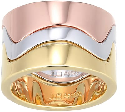 Cavill - Driekleurige Zilveren Ring Dames - 925 Sterling Zilver Gerhodineerd - Golvend Brede Ring - Elegant en Stijlvol Sieraad - Maat 17 18