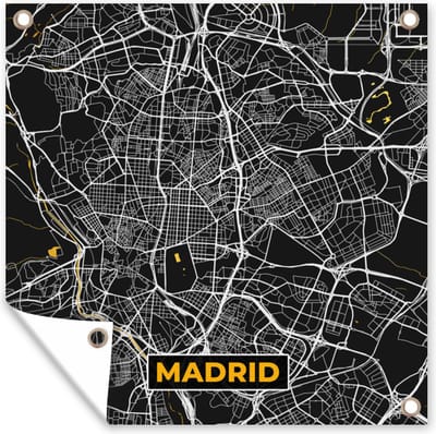 Tuin poster Madrid - Goud - Stadskaart - Plattegrond - Kaart - 200x200 cm - Tuindoek