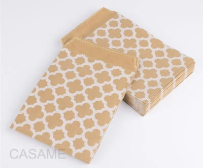 Kraft Cadeauzakje Met Honingraten 13x18 cm - 10 Stuks Cadeau Verpakking Kraft Kleur Met Wit