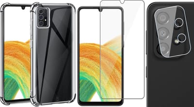Hoesje geschikt voor Samsung Galaxy A33 - Anti Shock Proof Siliconen Back Cover Case Hoes Transparant - Tempered Glass Screenprotector - Camera Lens Protector