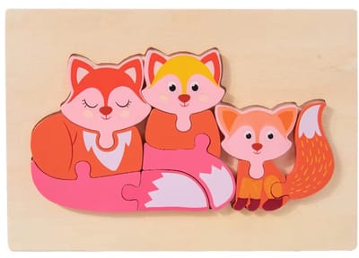 Houten dieren puzzel - Vossen - 10 stukjes - Vanaf 2 jaar - Kinderpuzzel - Educatief montessori speelgoed