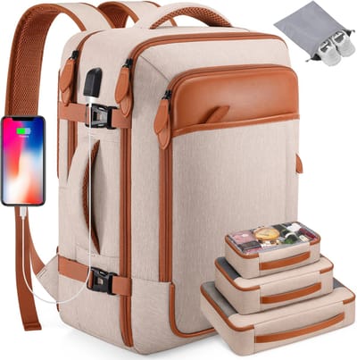 OKWISH Reistassen - Reisrugzak 40L - Met Grote Capaciteit En Handbagage Geschikt Voor Weekend En Vliegtuig Reizen - Polyestervezel - Beige