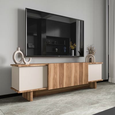 Asir - TV-standaard - Beige, walnoot - 100% met melamine gecoat spaanplaat - 38 x 188 x 12,5 cm