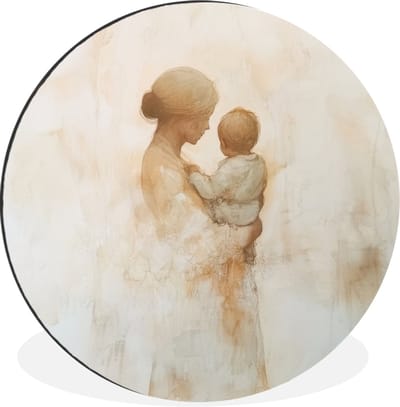 WallCircle - Wandcirkel - Muurcirkel - Kind - Moeder - Waterverfschilderij - Aluminium - Dibond - 30x30 cm - Binnen en Buiten