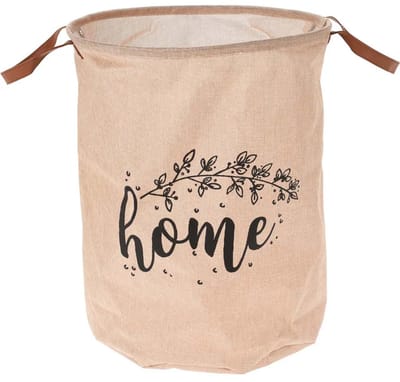 Waszak - Wasmand met 2 handvaten bedrukt met Home - opbergmand - 40x50cm - opvouwbaar - Beige