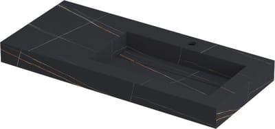 INK Pitch wastafel in keramische slab wasbak rechts met drain en front en side skirts met 1 kraangat, 100x45x9cm, lauren black mat