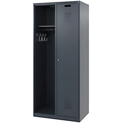Brandweerkluis C+P Evolo Kombi, 2 vakken voor 1 persoon, zonder helmhouder, vloerglijders, B 800 x D 500 x H 1850 mm, RAL 7016 antracietgrijs