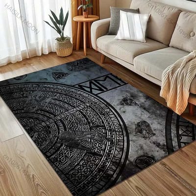 Noorse Mythologie Runen Patroon Tapijt voor Slaapkamer Woonkamer Bedzijde Bank Vloermat Modern Huisdecoratie Gebiedskleed Machinewas 40x60cm (16x24in) gray