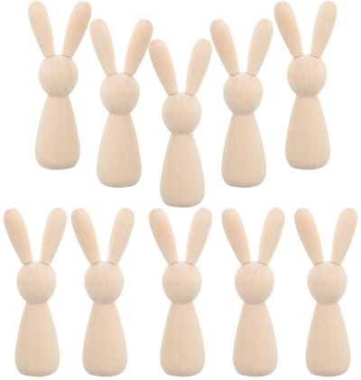 Dailygoods- Houten Konijnenpop 10 Stuks - Onbeschilderde Poppen - Dierenpop voor Doe-Het-Zelf - Kunst en Feestdecoratie - Afmetingen 9x3x2,5 cm - Duurzaam Hout - Knutselpop