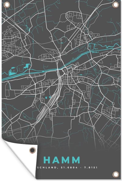 Muurdecoratie Stadskaart – Plattegrond – Duitsland – Blauw – Hamm – Kaart - 120x180 cm - Tuinposter - Tuindoek