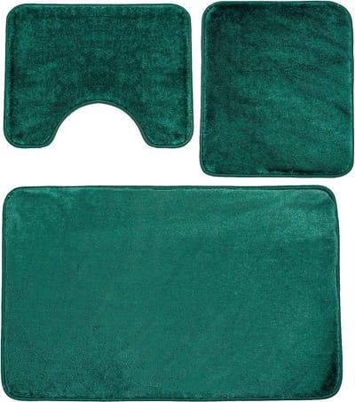 Badmattenset 3-delig, badkamertapijt, antislip, wasbaar, voor badkamer 80 x 50 cm badmat + 50 x 40 wc-mat, donkergroen, 80 x 50, set van 3