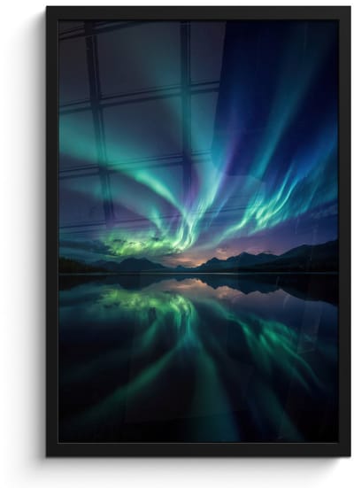 Poster in lijst - Fotolijst 40x60 cm - Posters - Noorderlicht - Kleurrijk - Bergmeer - Posterlijst zwart - Decoratie - Wanddecoratie woonkamer - Muurdecoratie slaapkamer