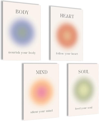 Dailygoody - Aura Posterset - Esthetische Yoga Posters - Preppy Kamerdecoratie - 30 x 21 cm - Manifestatie en Wet van Aantrekking - Geschikt voor Y2K