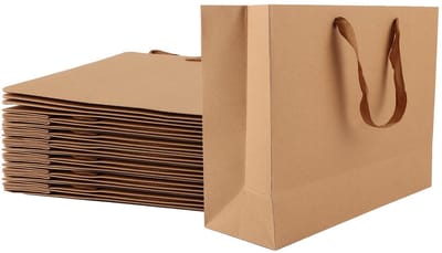 Dailygoods- Cadeautasjes 24 Stuks - Bruin - Papieren Draagtassen - Met Handvat - 32 x 11 x 25 cm - Duurzaam Materiaal - Voor Bruiloften/Kerstmis - Geschenkzakjes