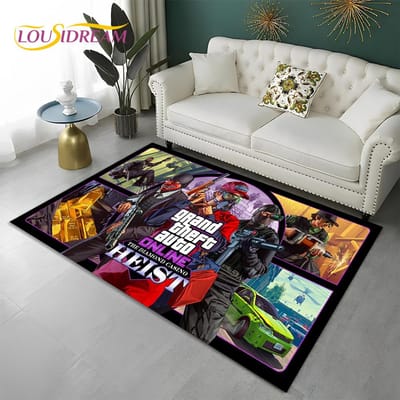 Grand Theft Auto Games 3D GTA Gamer Tapijt Vloerkleed voor Thuis Woonkamer Slaapkamer Bank Deurmat Decor, Kindergebied Vloerkleed Antislip Vloermat 40x60cm