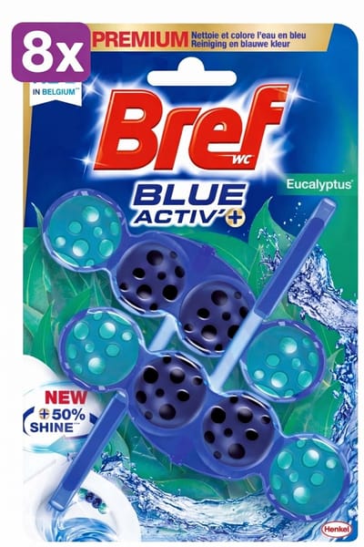 8 x Bref WC - Blue Activ' - Toiletblok - Eucalyptus - 2 Blokken