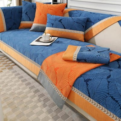 Luxe Chenille Jacquard Bladeren 2 3 Zits Bankhoes Leren Bankovertrek Antislip Patchwork Relaxfauteuil Meubelbeschermer Cushion cover30x50cm blauw
