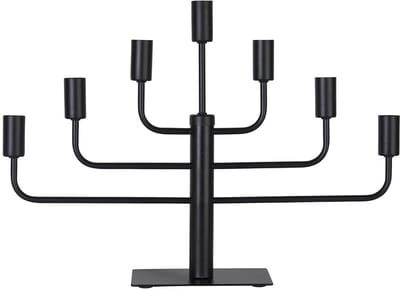 Star Trading Zwarte metalen kandelaar 'Pix', 7-armig, E14, netstroom, matte afwerking, H 40 cm, B 57 cm