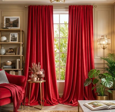 MUPOO Hotelkwaliteit Luxe Velours verduisterend Gordijnen Kant en Klaar 2 Stuks -Zware kwaliteit 260 GSM-Isolerend & tegen kou -Tochtwerend - 3-in-1 ophangsysteem-Woonkamer &Slaapkamer - Kerstrood - 132x213 cm