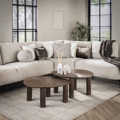 Dimehouse Salontafel set van 2 Myla Driehoekig Teakhout Bruin - Japandi - 61 x 75 x 45 cm - Hout - Japandi - Ovaal