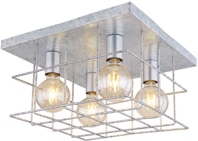 Plafondlamp Woonkamerlamp Ganglamp Eetkamerlamp, rastervorm zink, 4 vlammen, E27, H 26 cm